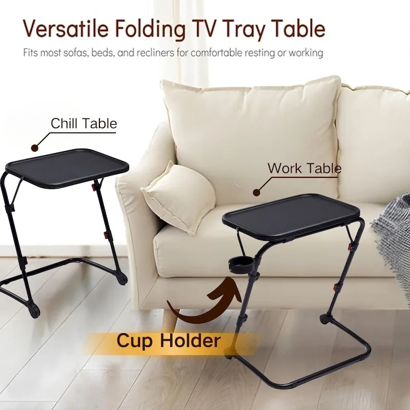 Tavolino pieghevole regolabile per TV con portabicchiere
