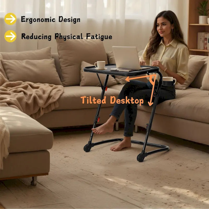Adjustable Folding TV Tray Table with Cup Holder