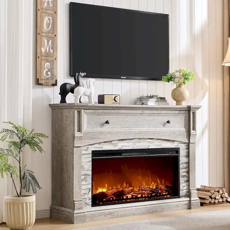 TV stolek s elektrickým krbem a uzavřeným úložným prostorem