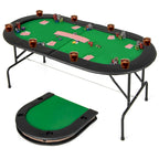 Foldable Poker Table with 8 Cup Holders and Padded Armrests