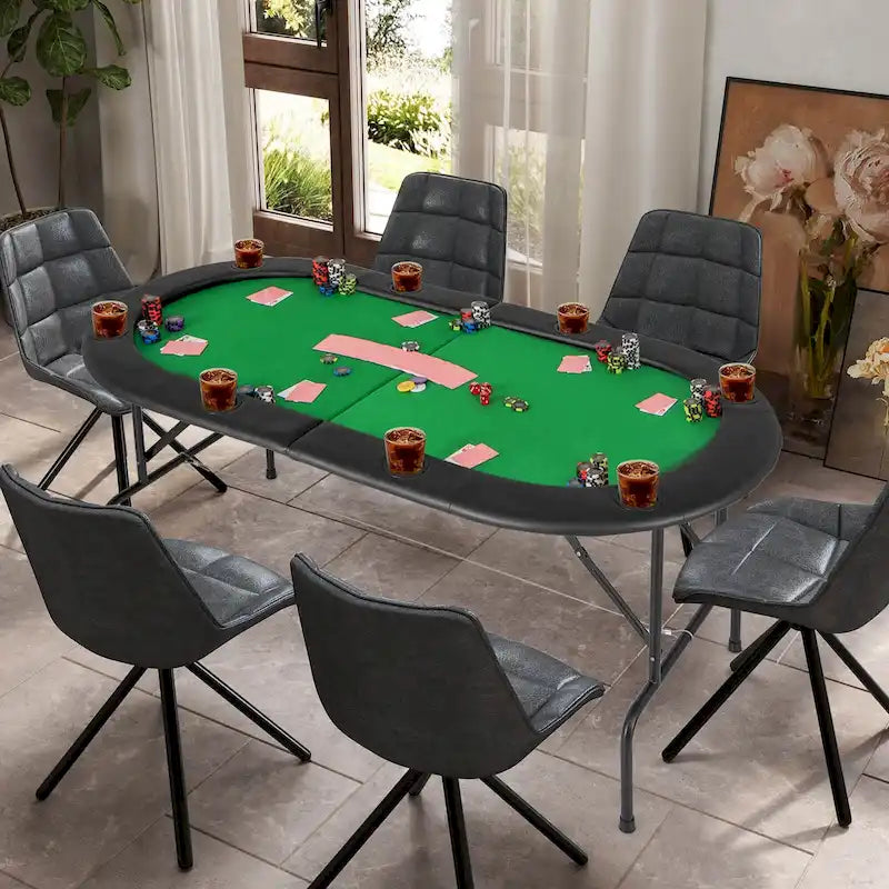 Foldable Poker Table with 8 Cup Holders and Padded Armrests