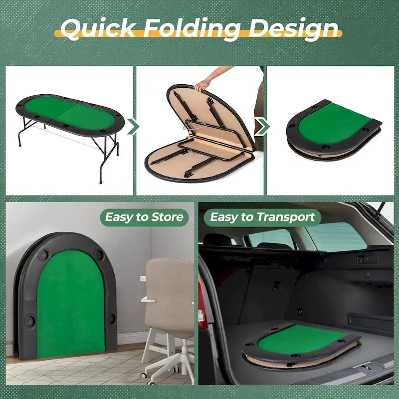 Foldable Poker Table with 8 Cup Holders and Padded Armrests