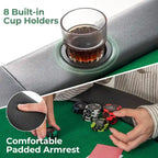 Foldable Poker Table with 8 Cup Holders and Padded Armrests