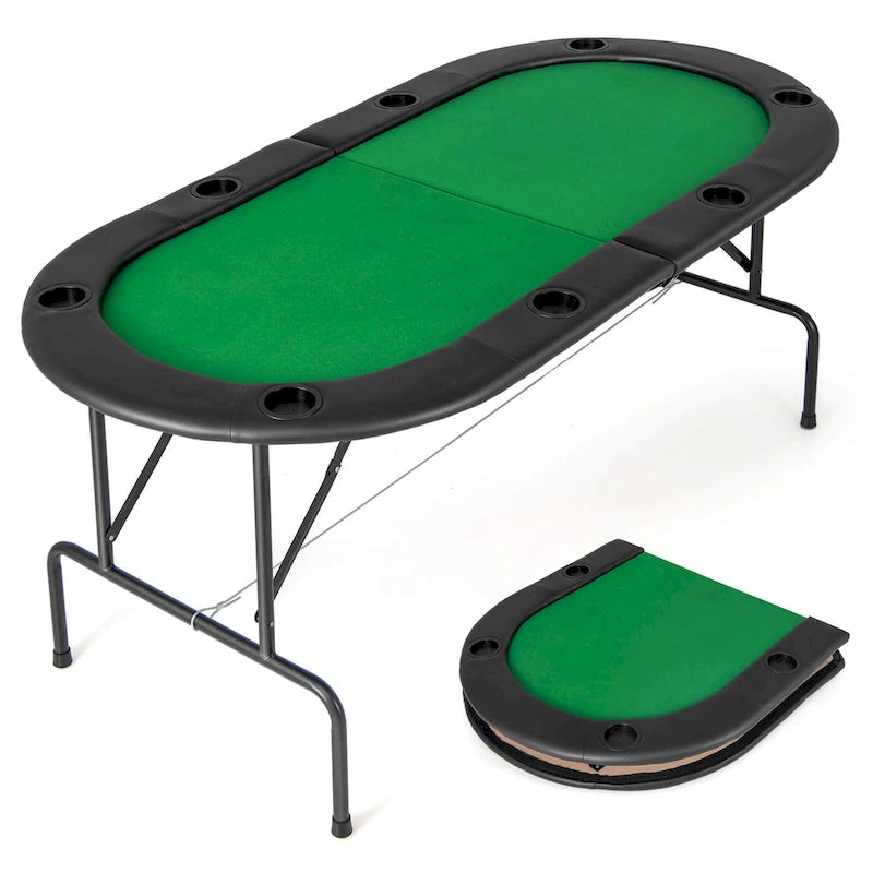 Foldable Poker Table with 8 Cup Holders and Padded Armrests