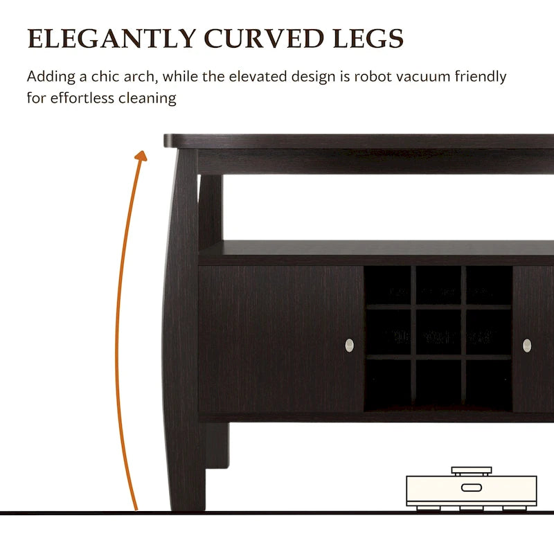 51-Inch Cappuccino Buffet Table with Cabinets and Wine Storage