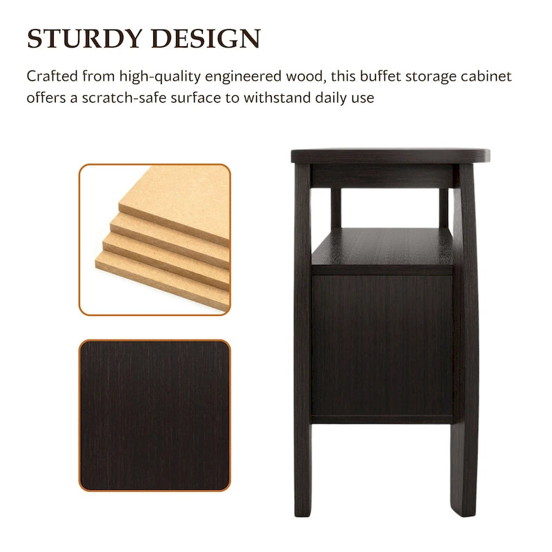 51-Inch Cappuccino Buffet Table with Cabinets and Wine Storage