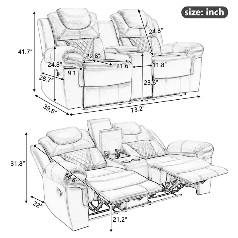 Manual Reclining Loveseat with Storage and Cup Holders