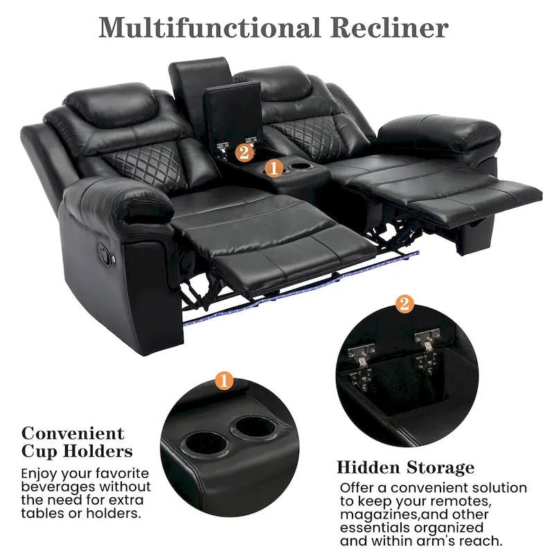 Manual Reclining Loveseat with Storage and Cup Holders