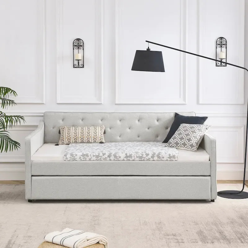 Letto da giorno singolo imbottito con letto estraibile singolo