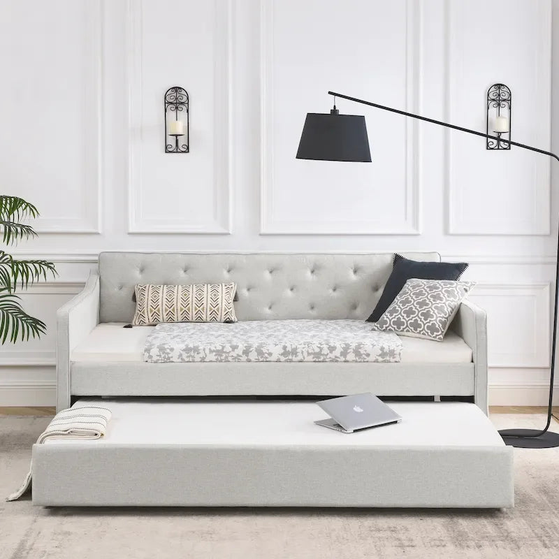 Letto da giorno singolo imbottito con letto estraibile singolo