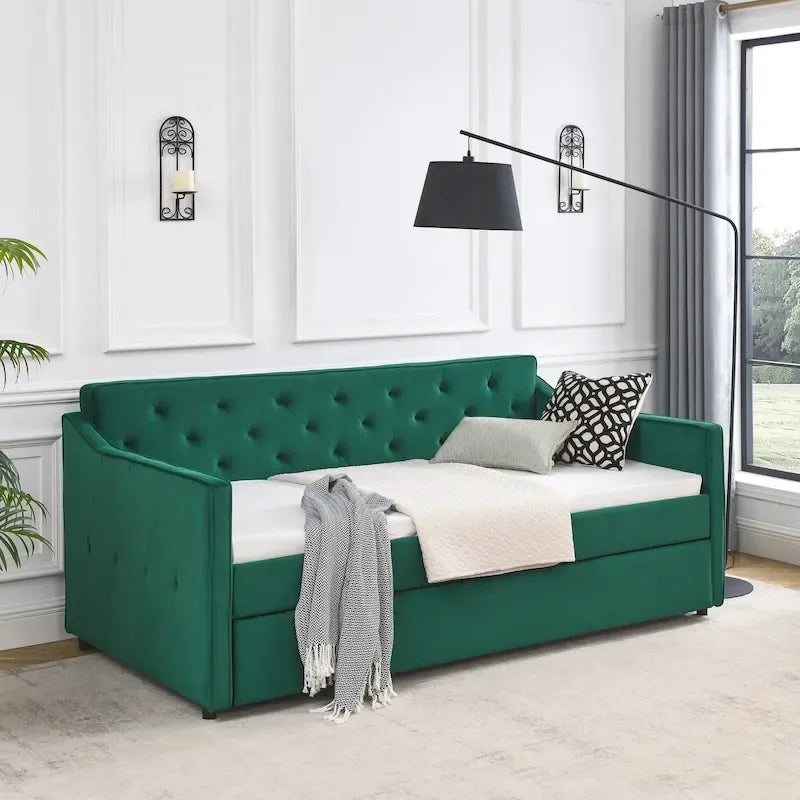 Letto da giorno singolo imbottito con letto estraibile singolo