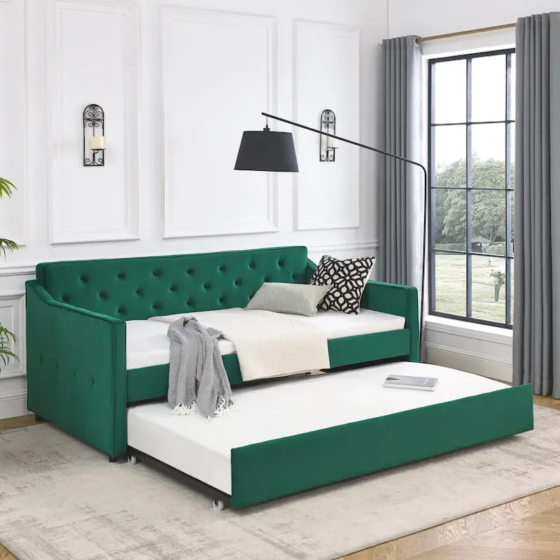 Letto da giorno singolo imbottito con letto estraibile singolo
