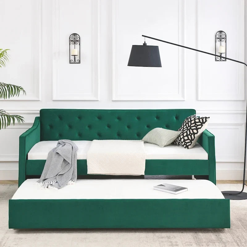 Letto da giorno singolo imbottito con letto estraibile singolo
