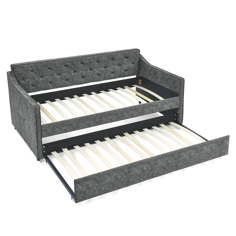 Letto da giorno singolo imbottito con letto estraibile singolo