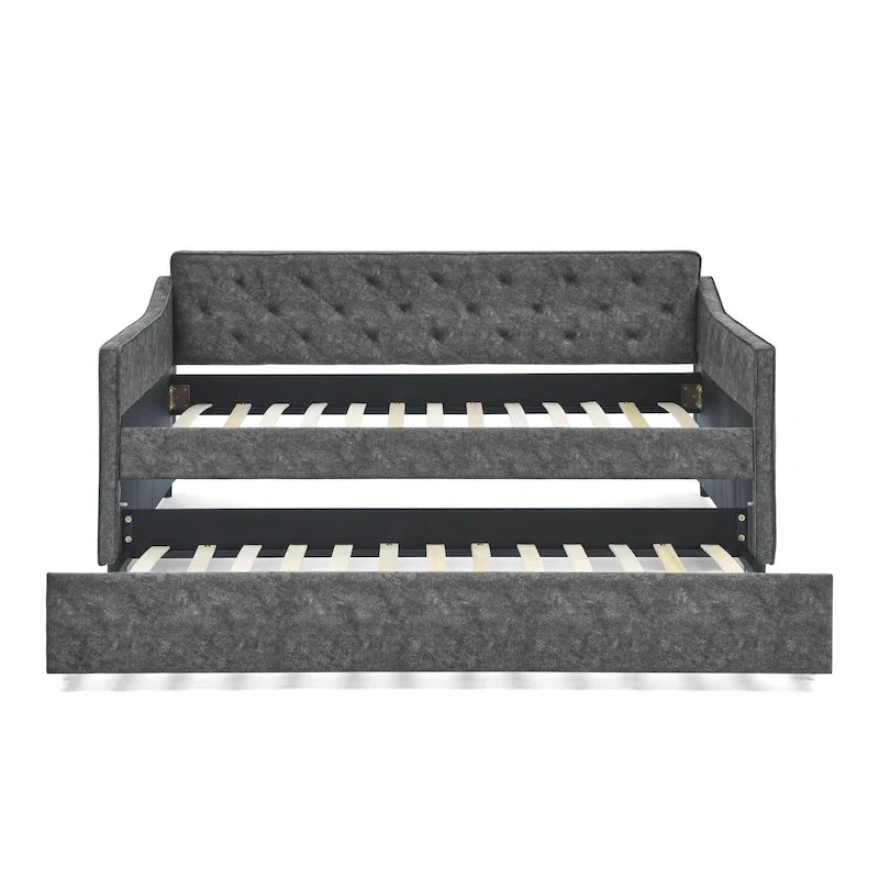 Letto da giorno singolo imbottito con letto estraibile singolo