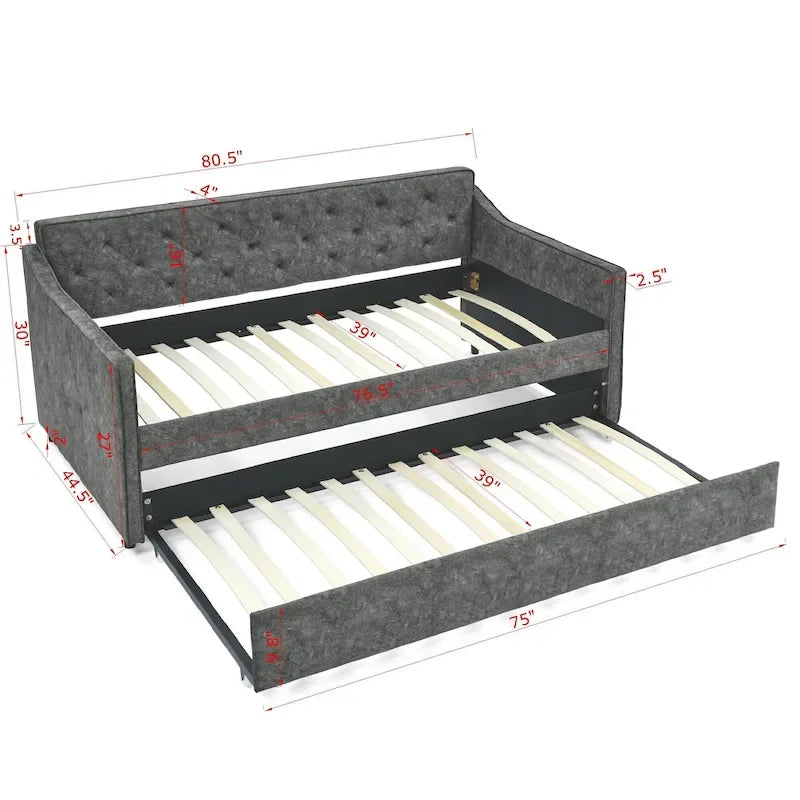 Letto da giorno singolo imbottito con letto estraibile singolo