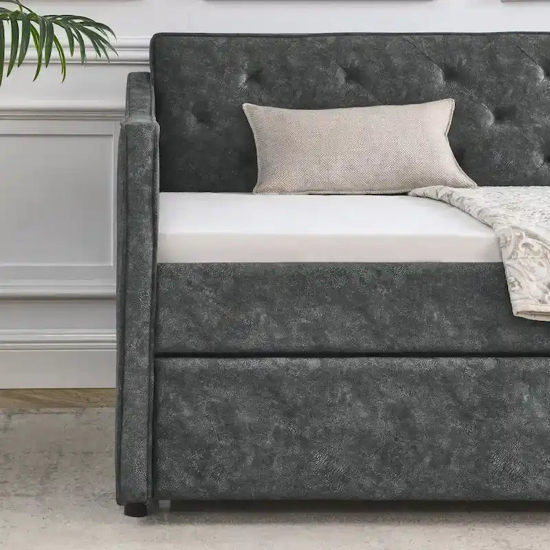 Letto da giorno singolo imbottito con letto estraibile singolo