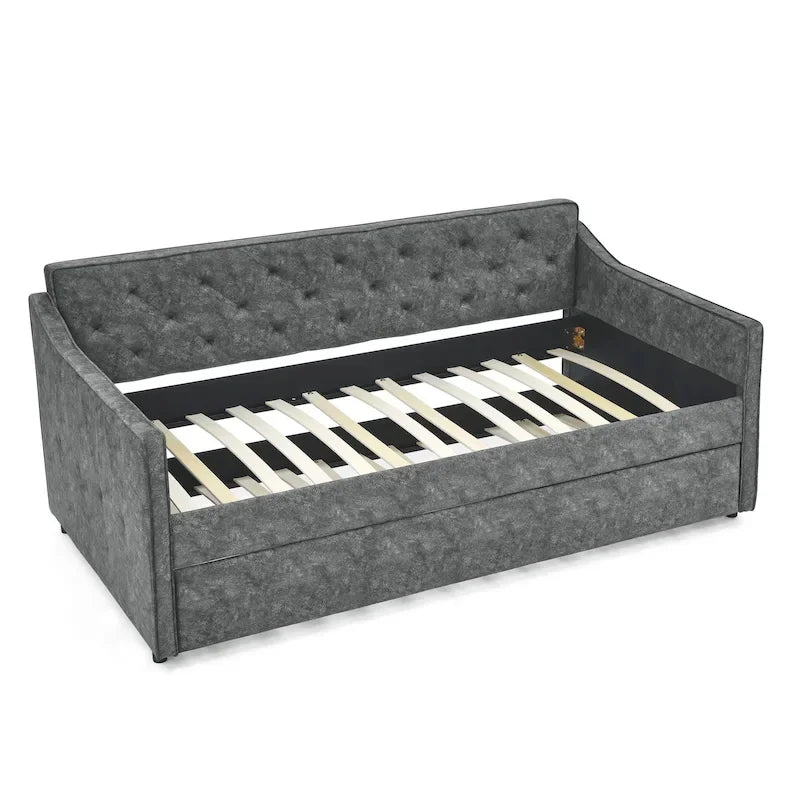 Letto da giorno singolo imbottito con letto estraibile singolo