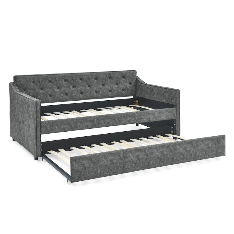 Letto da giorno singolo imbottito con letto estraibile singolo