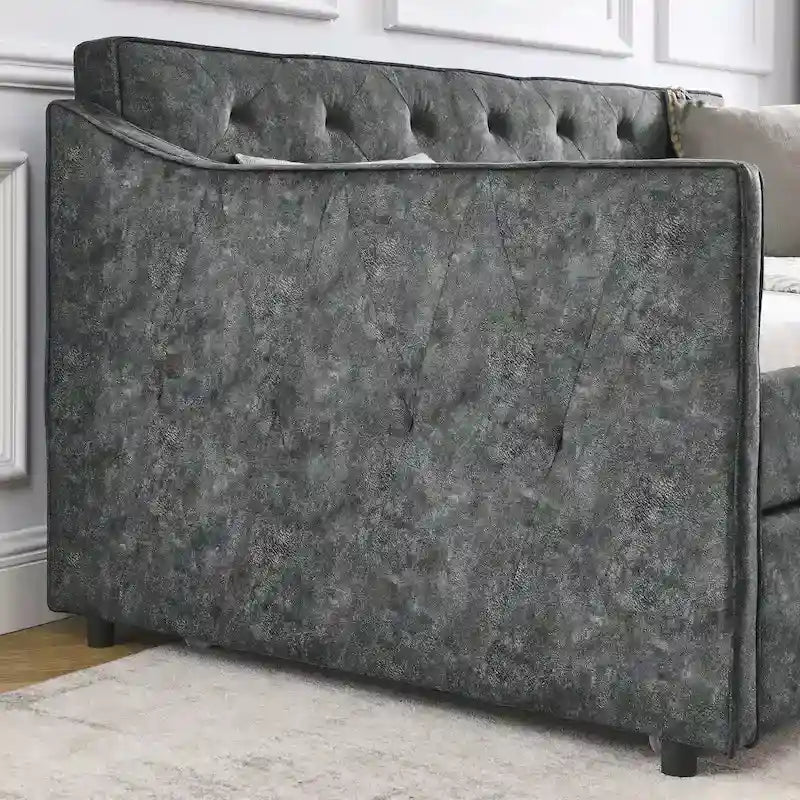 Letto da giorno singolo imbottito con letto estraibile singolo