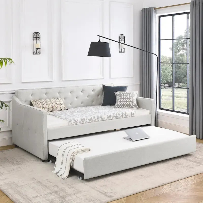 Letto da giorno singolo imbottito con letto estraibile singolo