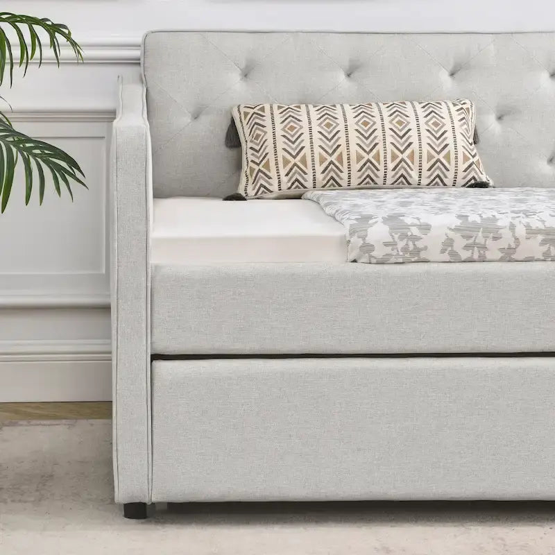 Letto da giorno singolo imbottito con letto estraibile singolo