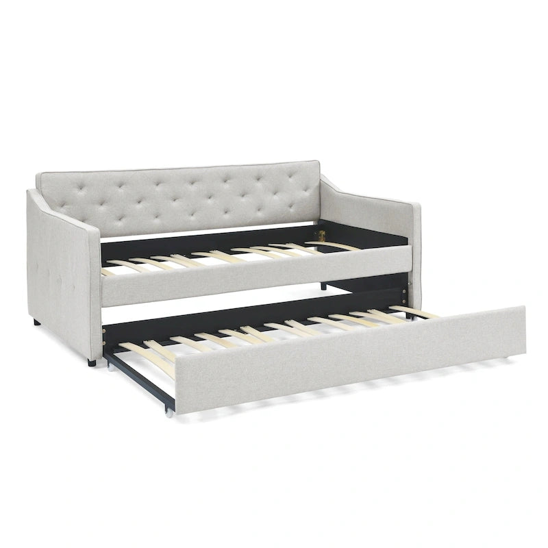 Letto da giorno singolo imbottito con letto estraibile singolo