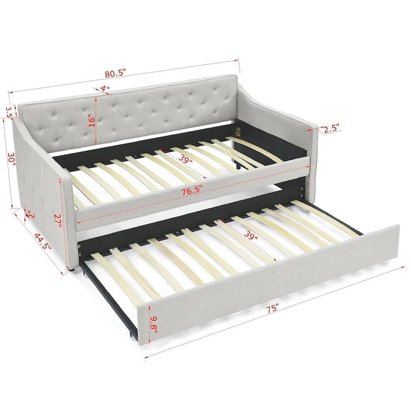 Letto da giorno singolo imbottito con letto estraibile singolo