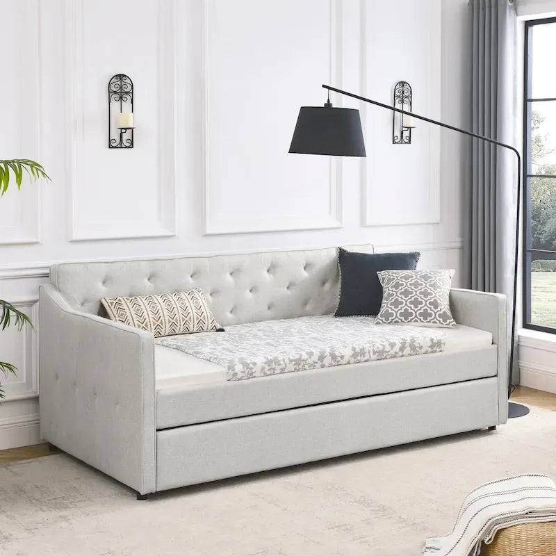Letto da giorno singolo imbottito con letto estraibile singolo