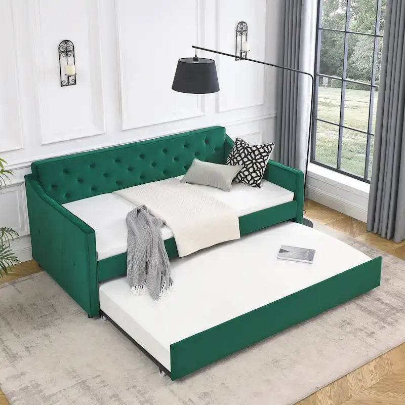 Letto da giorno singolo imbottito con letto estraibile singolo
