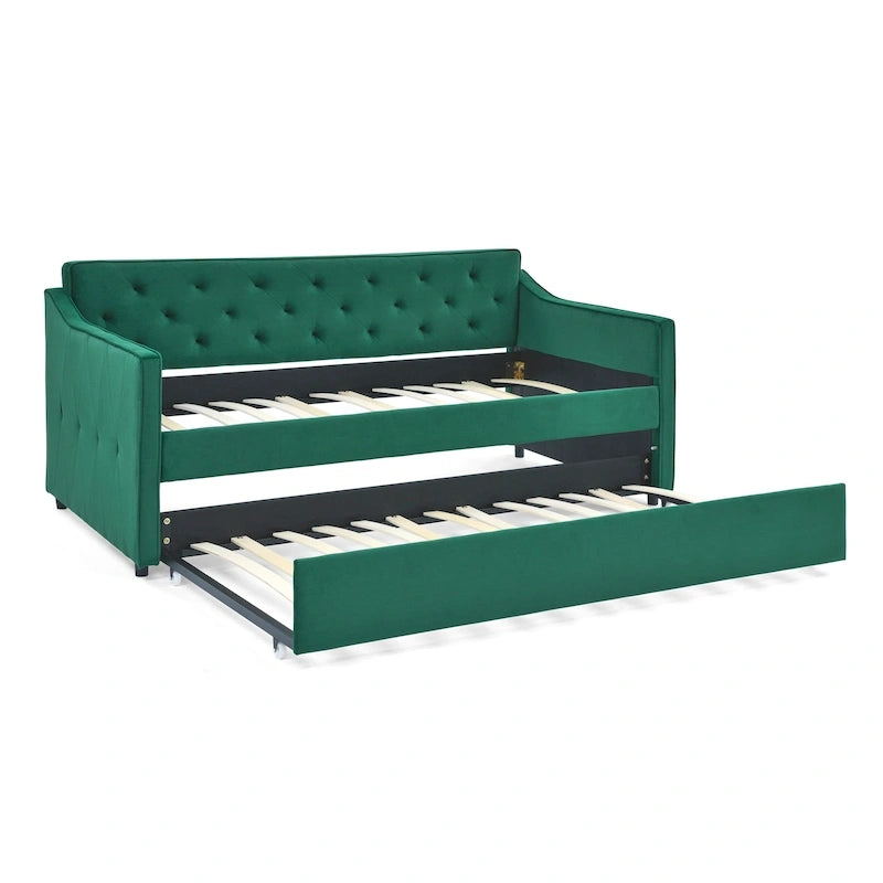 Letto da giorno singolo imbottito con letto estraibile singolo