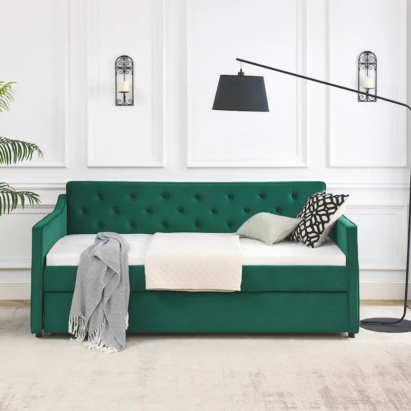 Letto da giorno singolo imbottito con letto estraibile singolo
