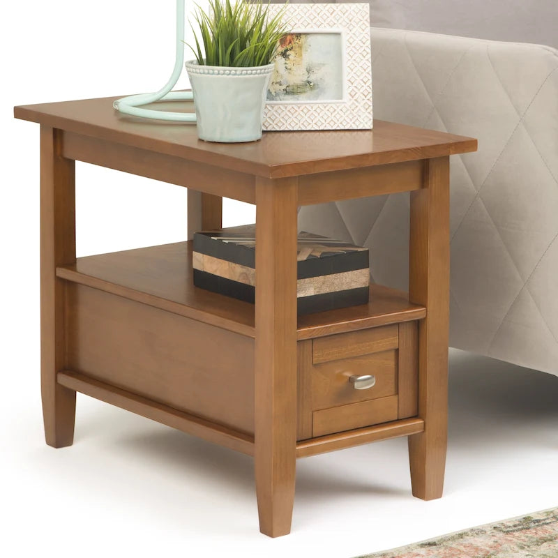 14-Inch Wide Narrow Side Table with Drawer and Open Shelf