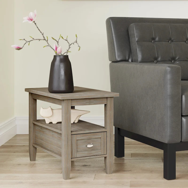 14-Inch Wide Narrow Side Table with Drawer and Open Shelf