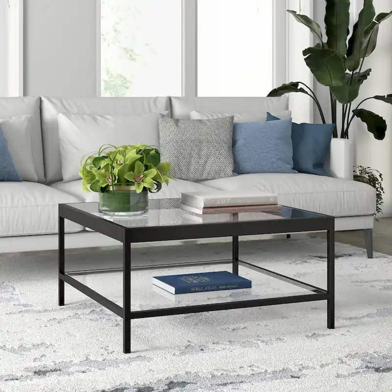 Metal and Glass Coffee Table with Lower Shelf