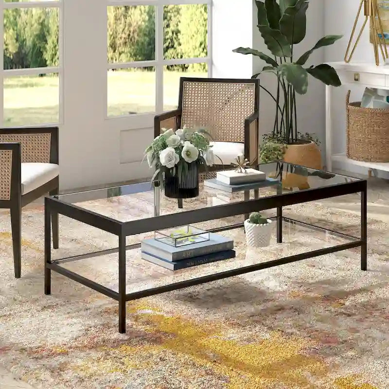 Metal and Glass Coffee Table with Lower Shelf