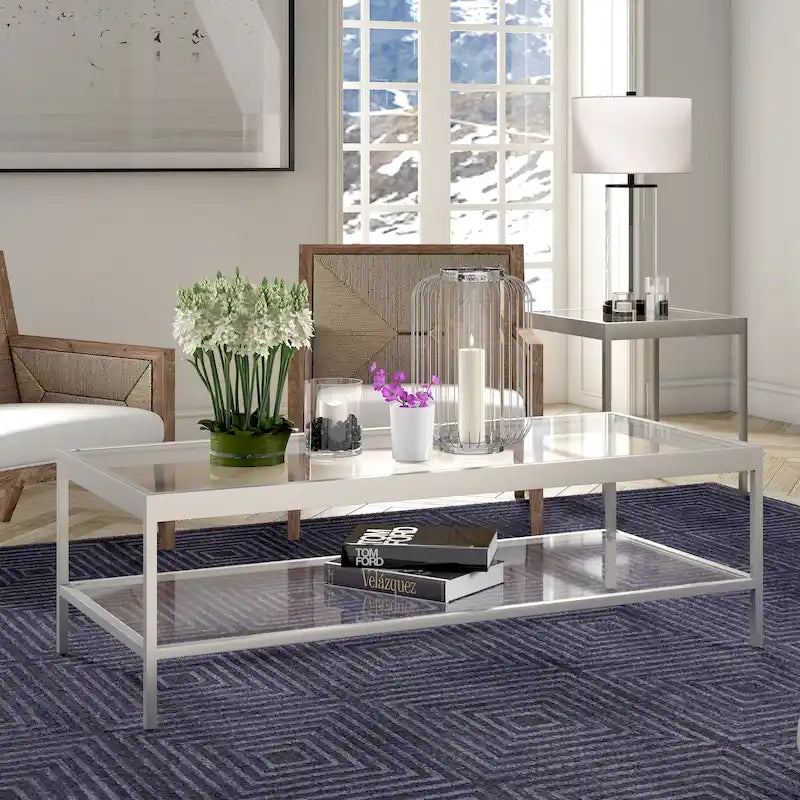 Metal and Glass Coffee Table with Lower Shelf