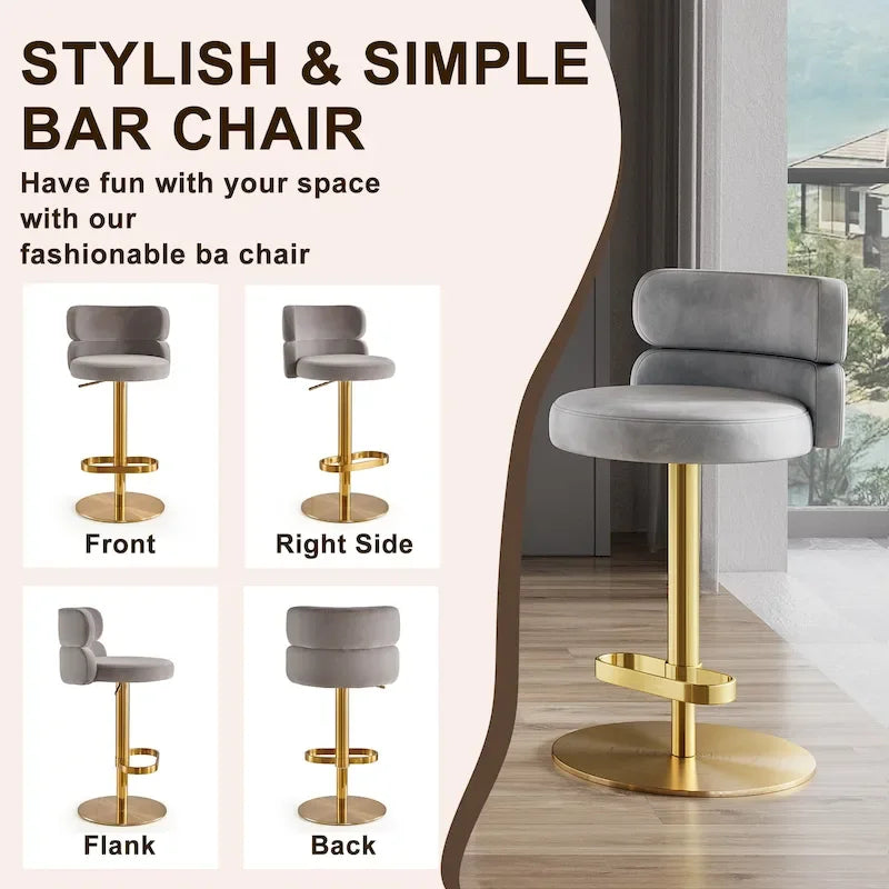 Adjustable Swivel Bar Stool with Upholstered Seat