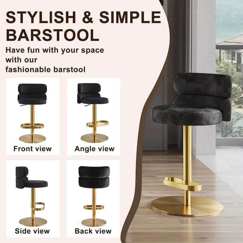 Adjustable Swivel Bar Stool with Upholstered Seat