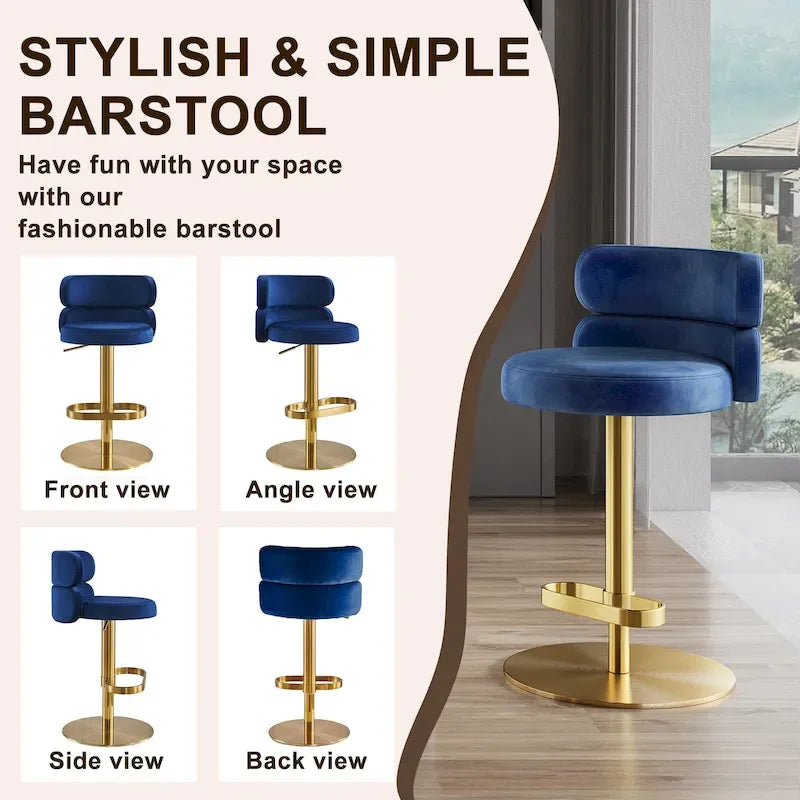 Adjustable Swivel Bar Stool with Upholstered Seat