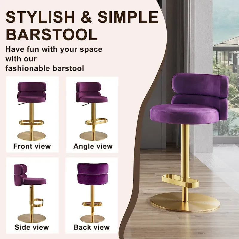 Adjustable Swivel Bar Stool with Upholstered Seat