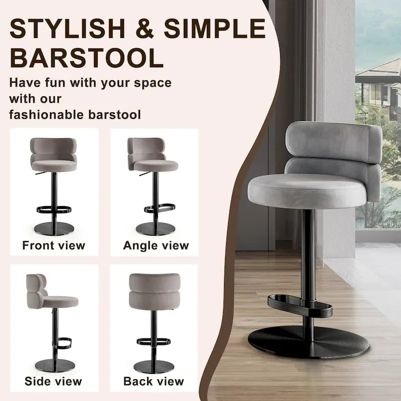 Adjustable Swivel Bar Stool with Upholstered Seat
