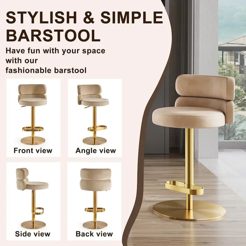 Adjustable Swivel Bar Stool with Upholstered Seat