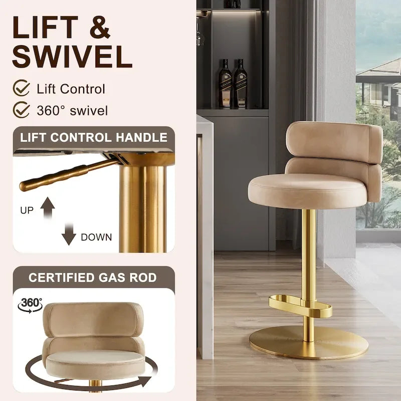 Výškově nastavitelná otočná barová stolička s čalouněným sedákem