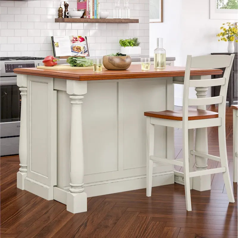 Off-White Wood Kitchen Island with Drop Leaf and Storage