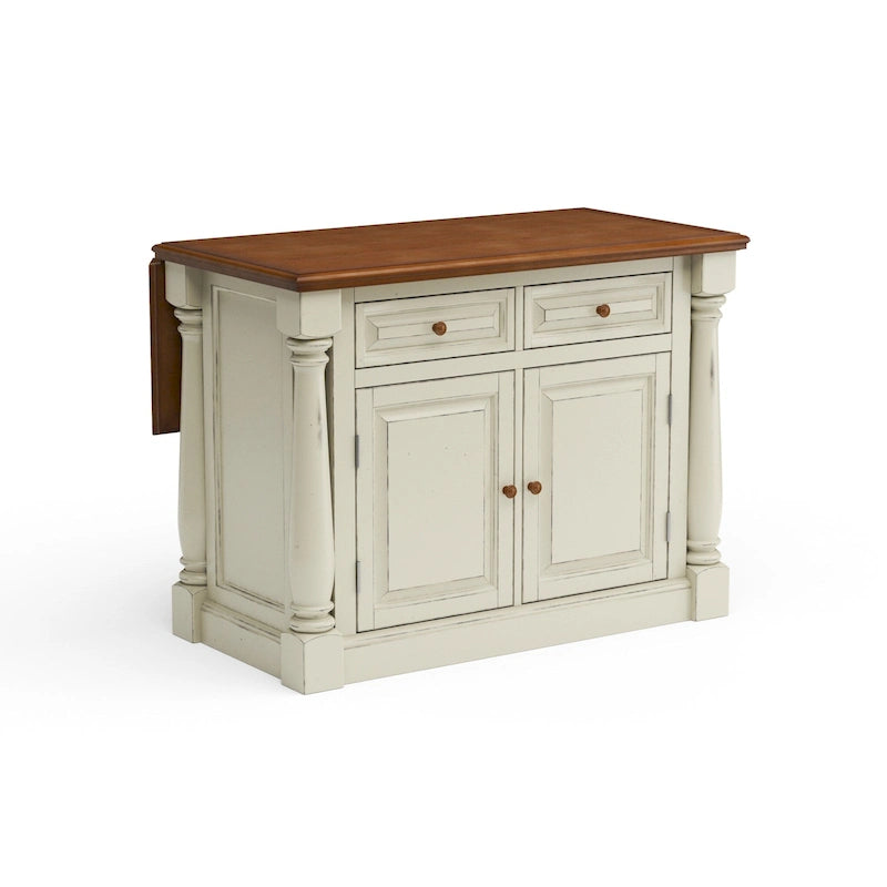 Off-White Wood Kitchen Island with Drop Leaf and Storage