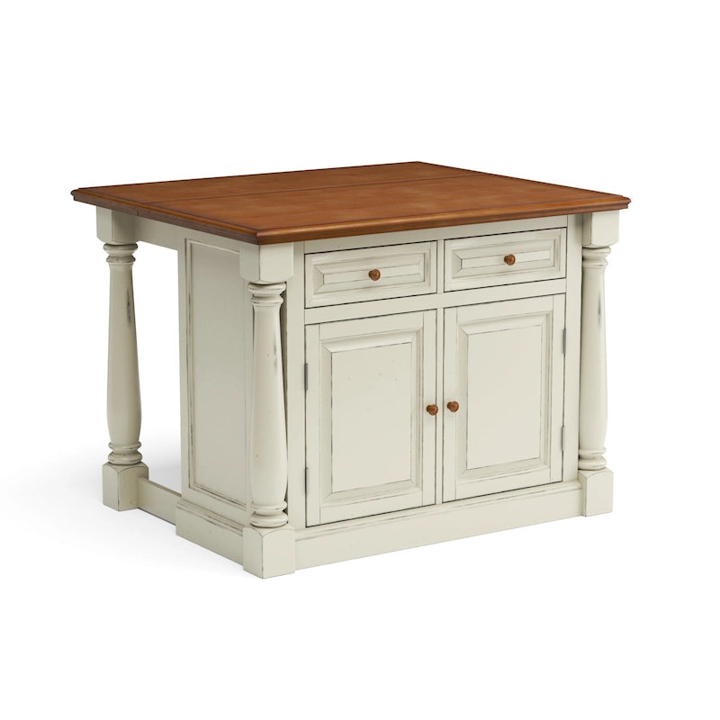 Off-White Wood Kitchen Island with Drop Leaf and Storage