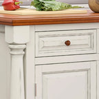 Off-White Wood Kitchen Island with Drop Leaf and Storage