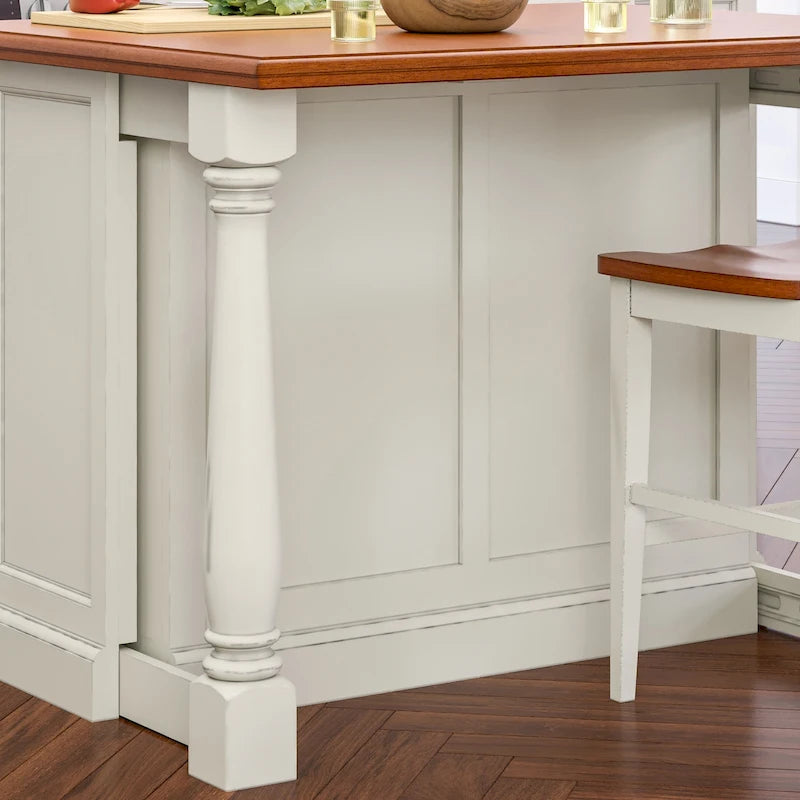 Off-White Wood Kitchen Island with Drop Leaf and Storage