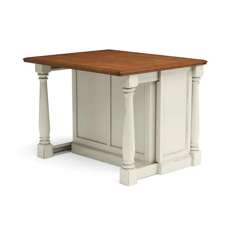 Off-White Wood Kitchen Island with Drop Leaf and Storage